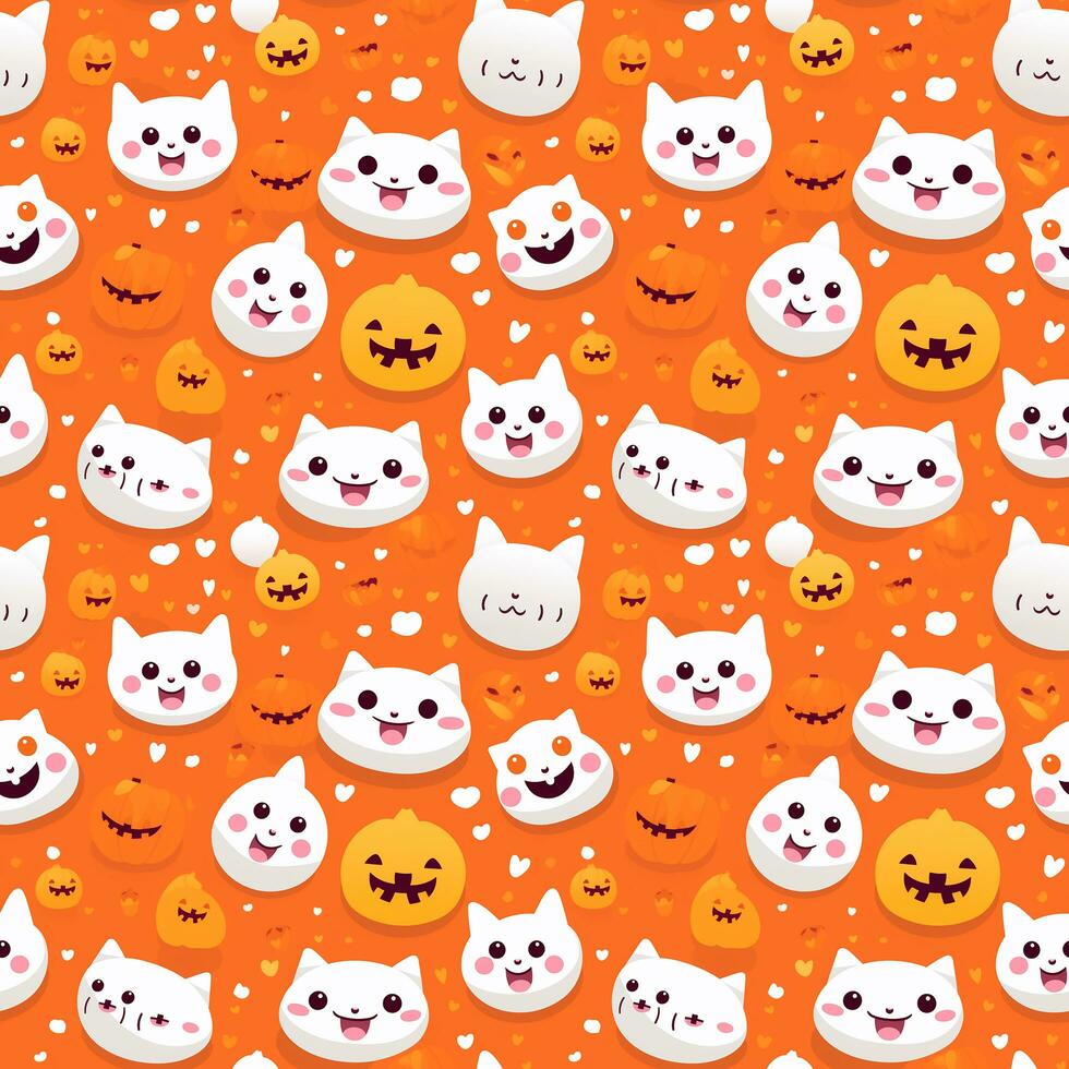 cartoon orange and white halloween background seamless pattern photo