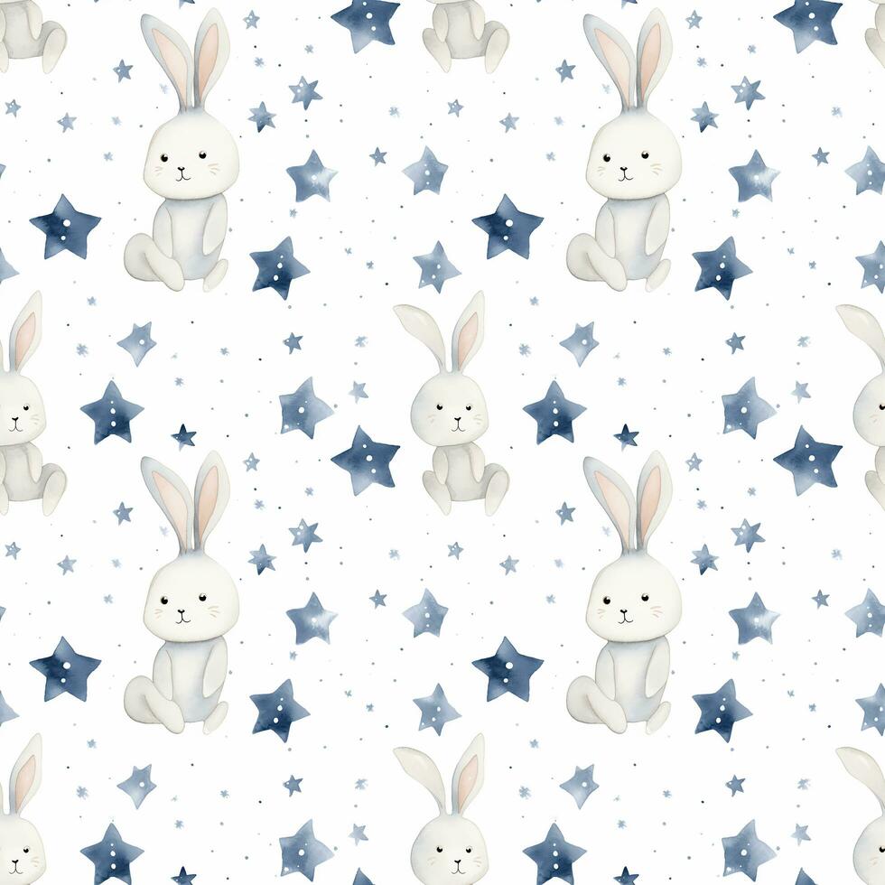 cute boho style watercolor bunny and stars seamless pattern photo