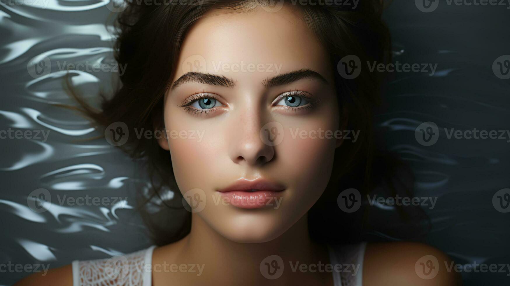 AI-Generated Beautiful woman looking at the camera, blurred background, close-up face photo