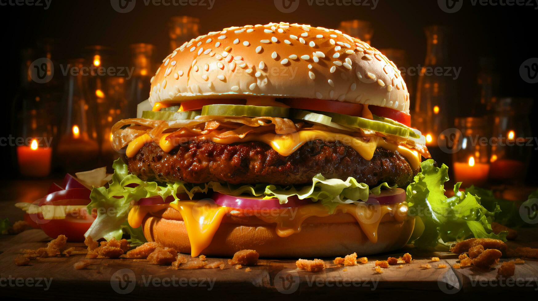 AI-Generated Delicious big burger with beef meat patties and cheese photo