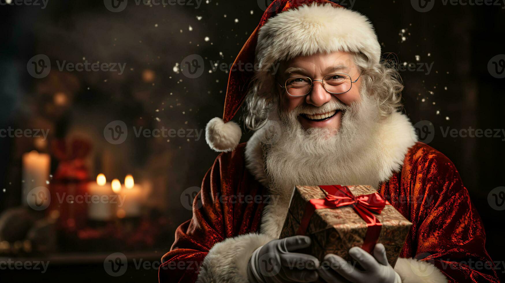 AI-Generated Santa Claus with a gift for New Year and Christmas photo
