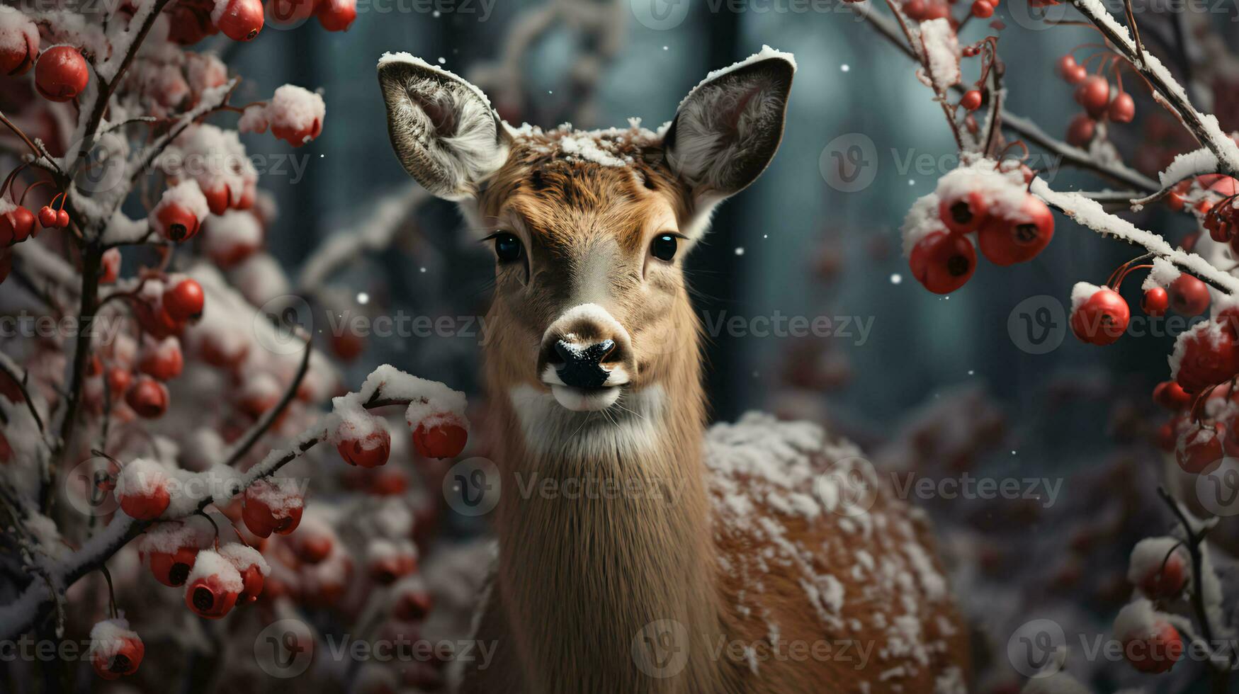 AI-Generated Beautiful forest deer with antlers for New Year and Christmas photo