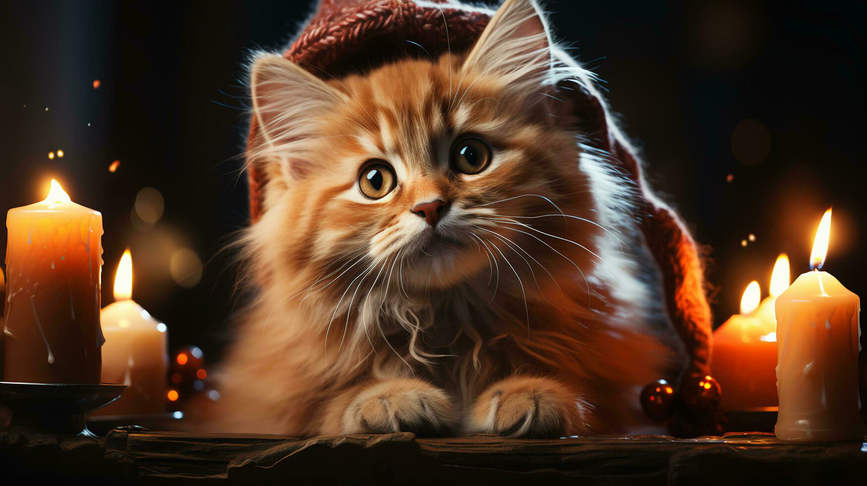 AI-Generated Cat in a festive Santa Claus hat for New Year and Christmas photo