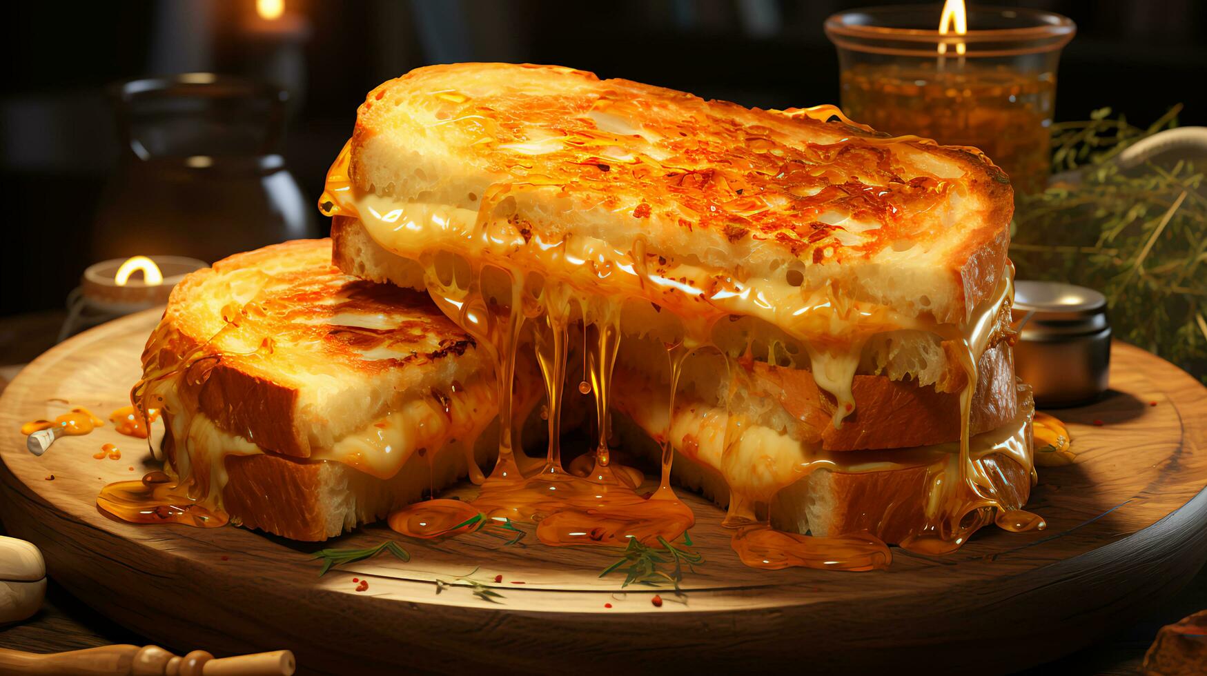 AI-Generated Delicious crispy cheese sandwich on a plate on the table photo