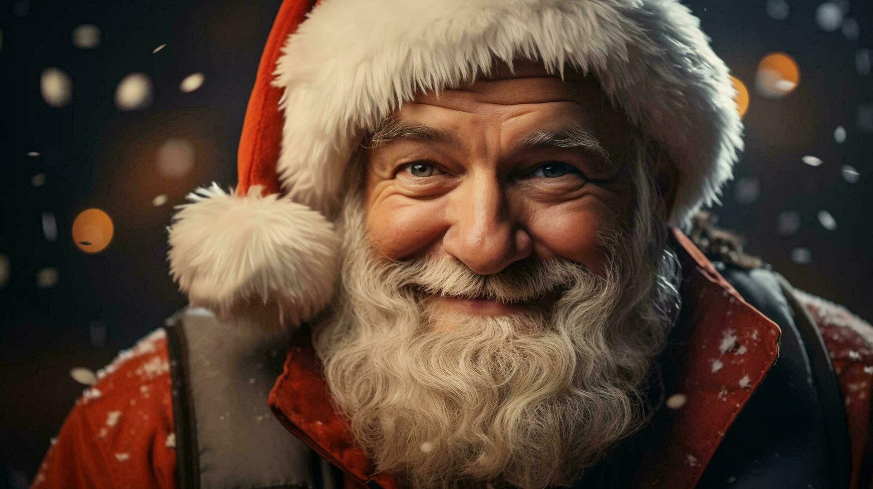 AI-Generated Santa Claus is smiling, background for the New Year and Christmas holiday photo