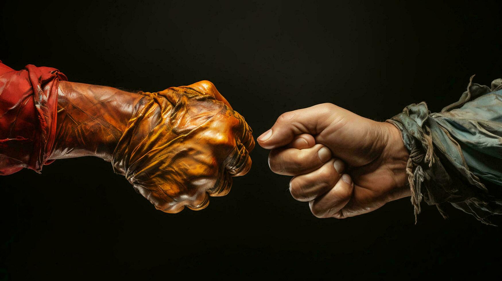 AI-Generated Two hands opposite each other with fists. Concept of struggle and confrontation competition photo