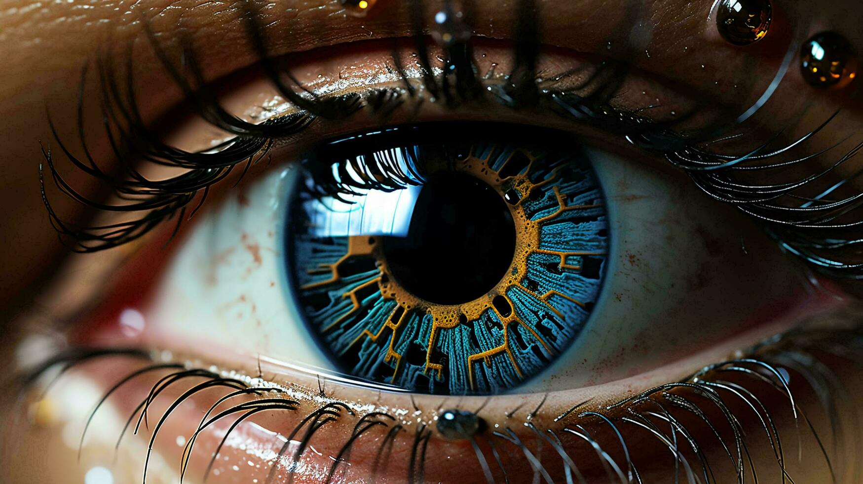 AI-Generated close view of the high-tech eye. Retinal scanning for personal identification. Concept of laser vision correction, scanning and computer vision photo