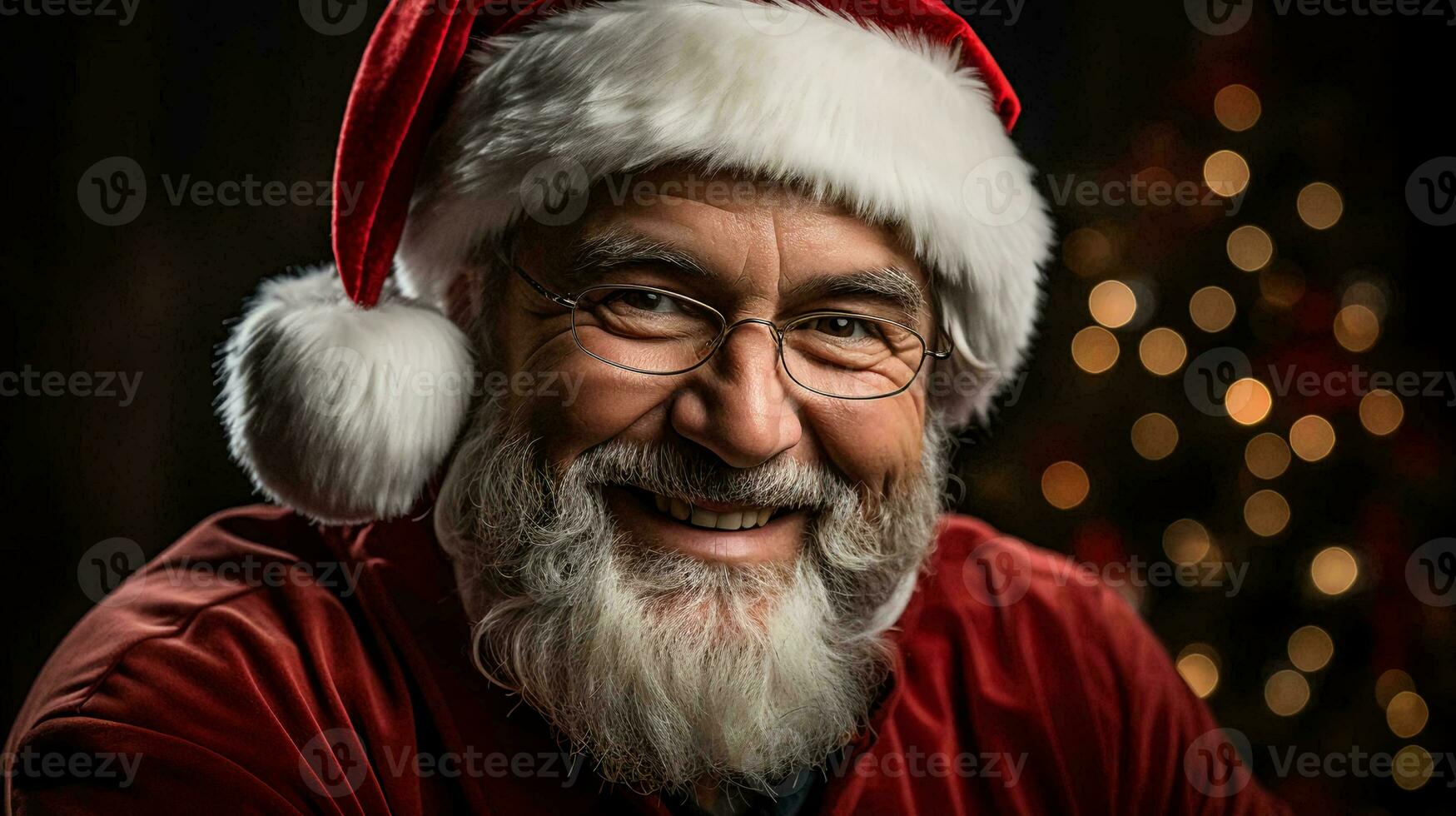 AI-Generated Santa Claus is smiling, background for the New Year and Christmas holiday photo