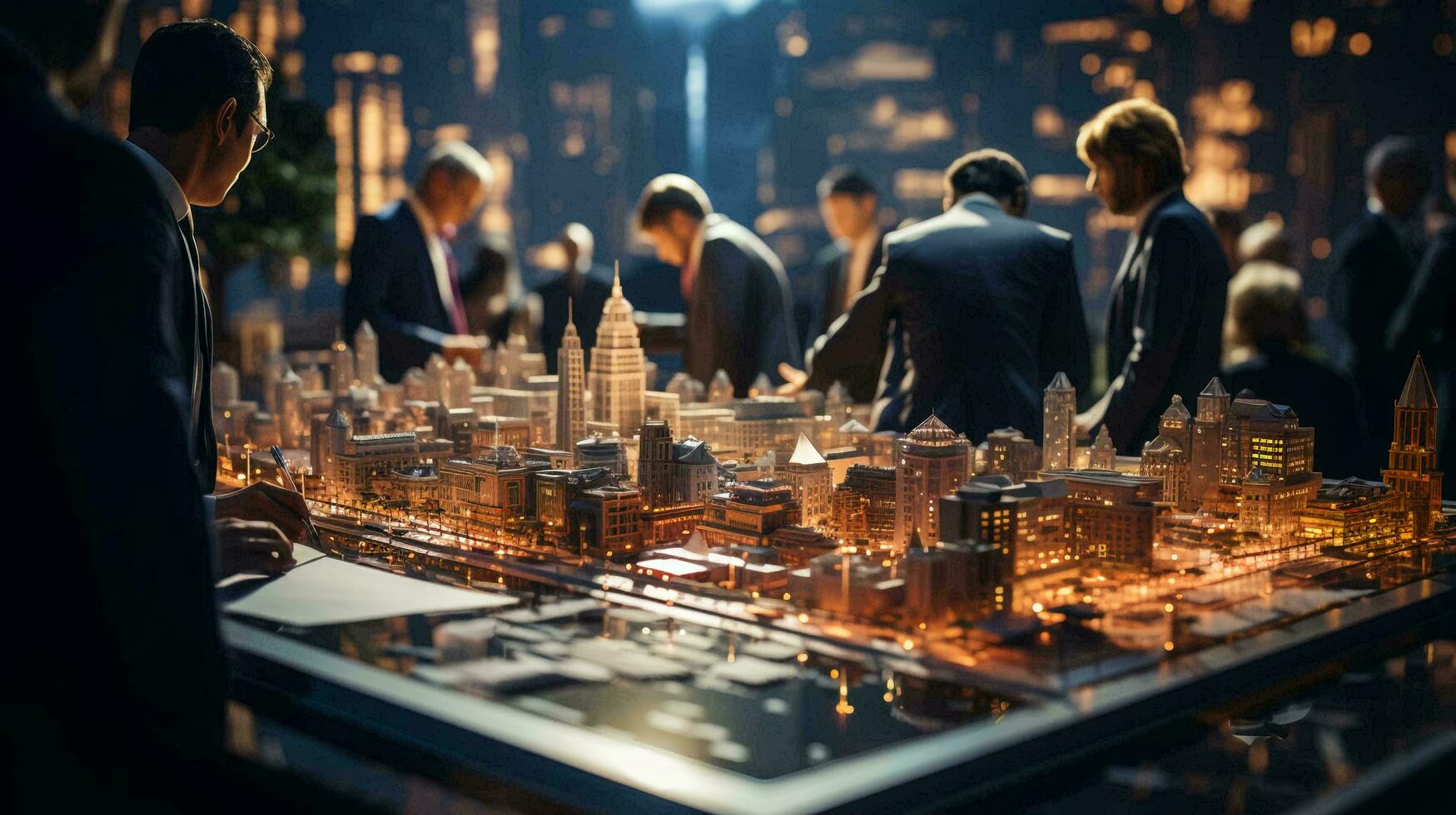 AI-Generated Concept of a business meeting of businessmen to solve important financial issues, people in the office at negotiations photo