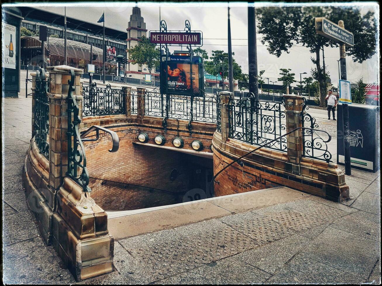 Vintage Parisian Metro Entrance photo