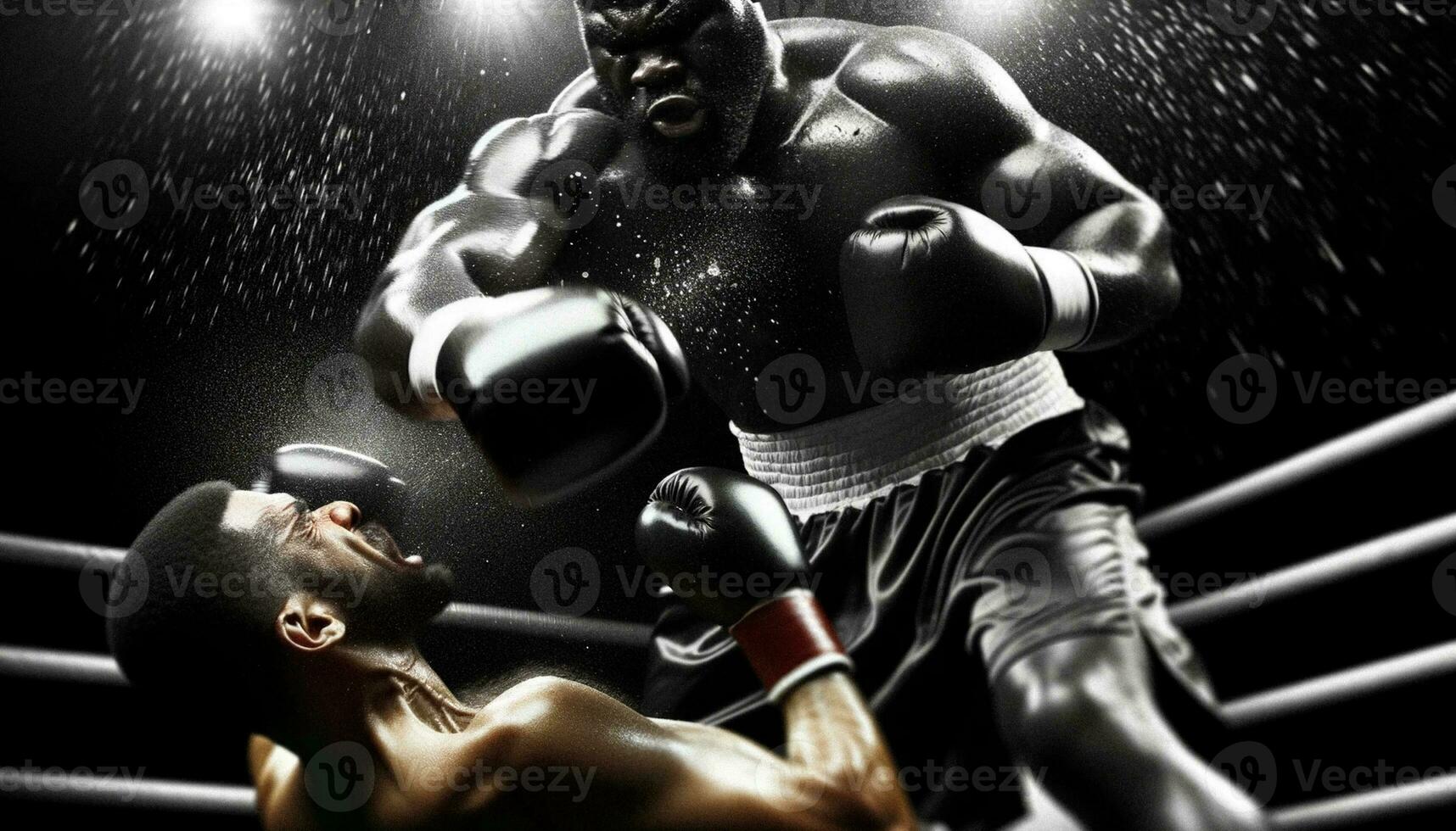AI-Generated Boxing Knockout Muscular Black Boxer Delivers a Crushing Blow photo
