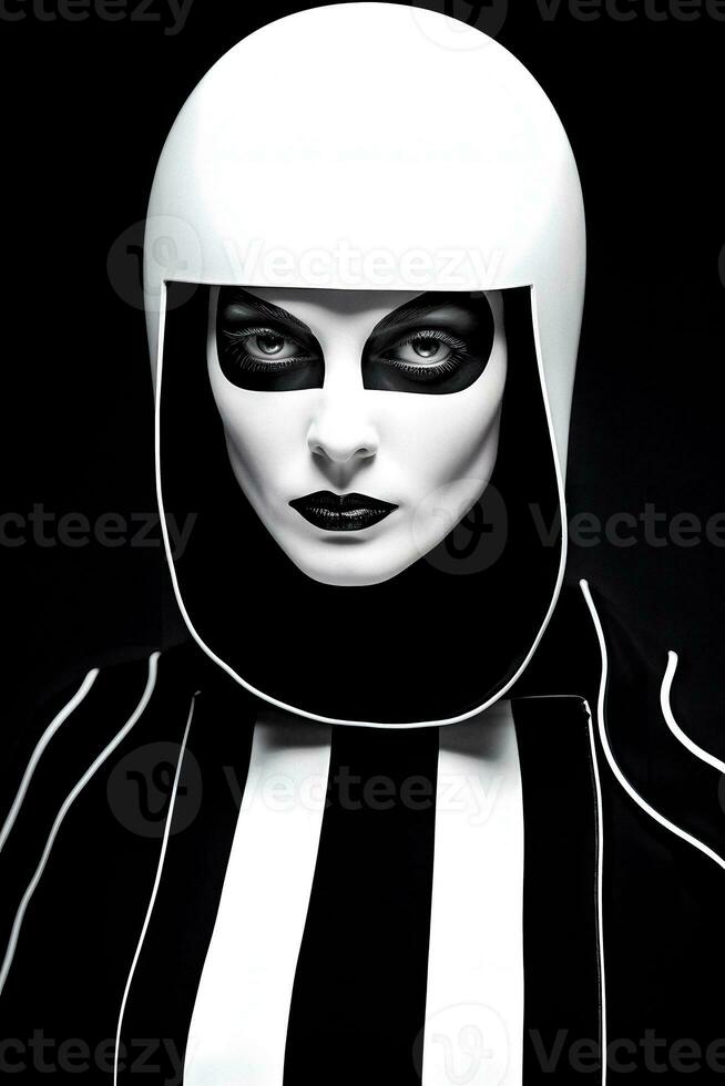 Postfuturistic Generative AI Portrait Abstract Black and White Portrait of a Woman photo