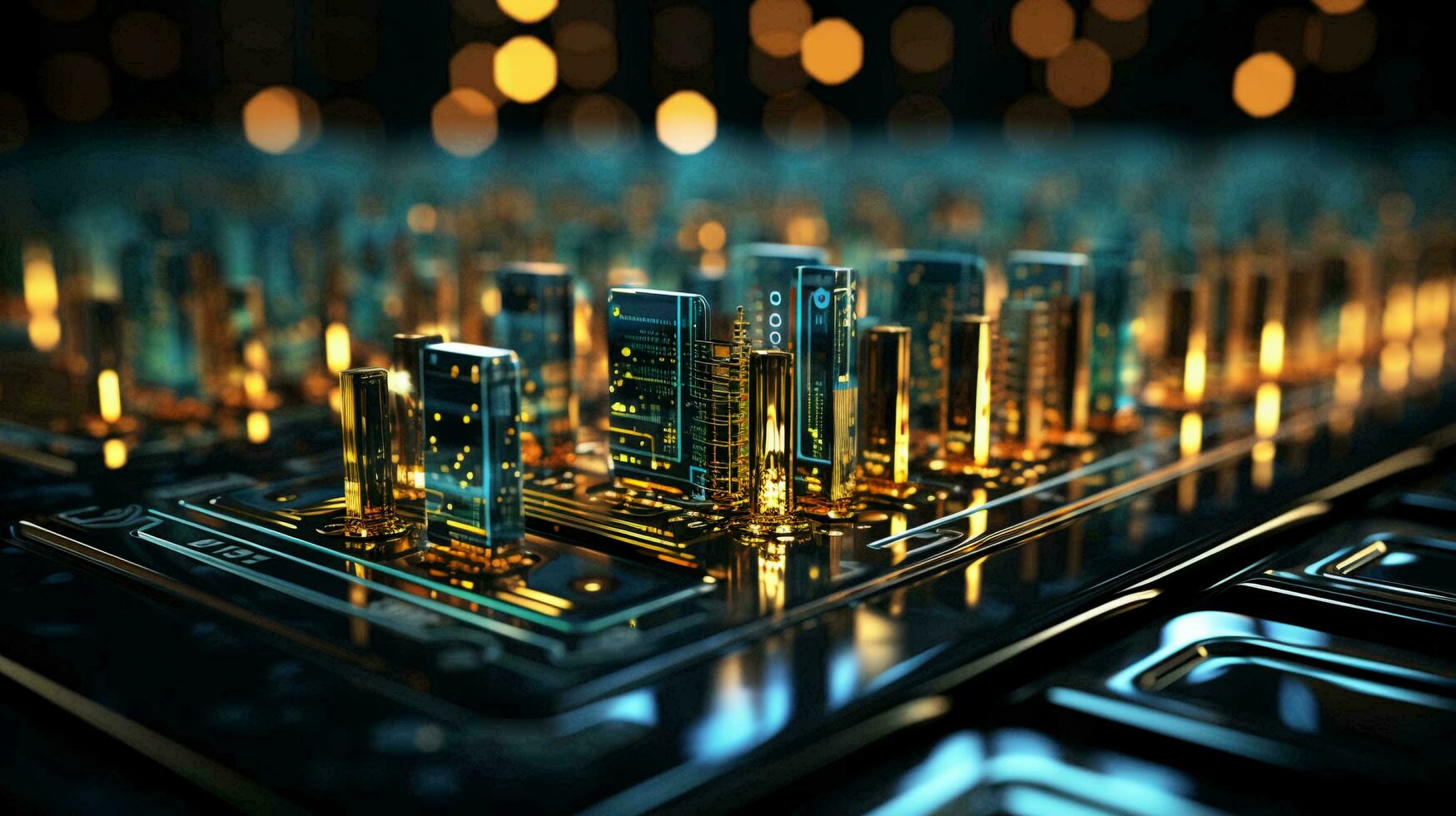 AI-Generated Computer electronic chip with processor, transistors, resistors and microchips. Abstract hi-tech background photo