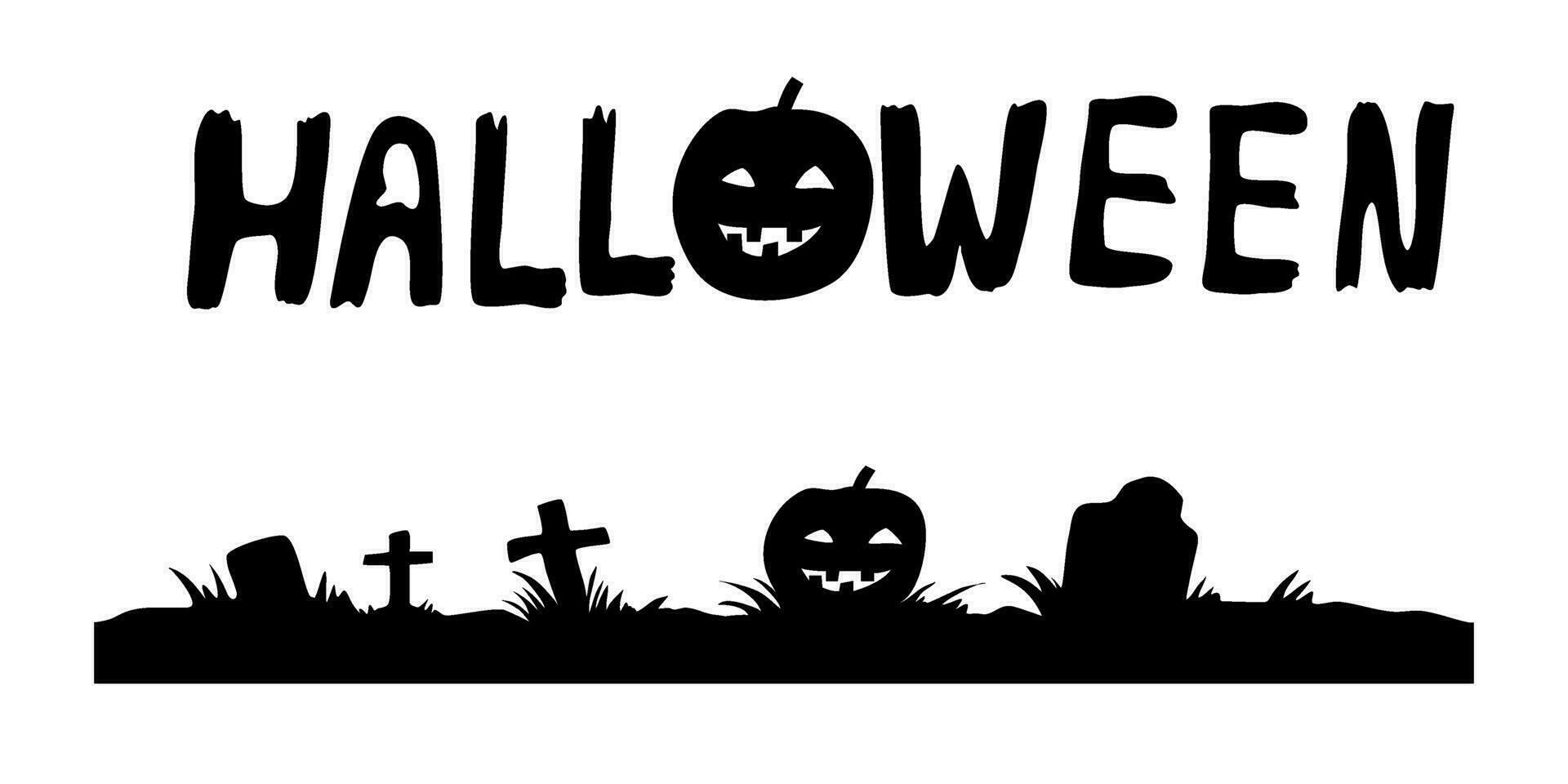 Halloween background with pumpkin and calvary crosses, halloween hand drawn text. vector