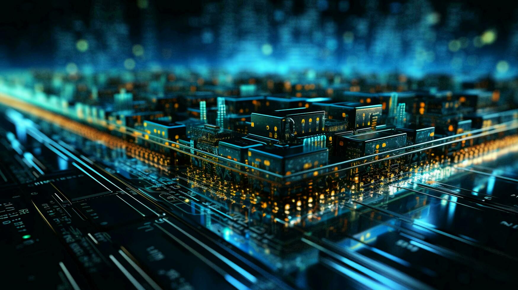 AI-Generated Digital high-tech equipment computer chips and boards. Futuristic background photo