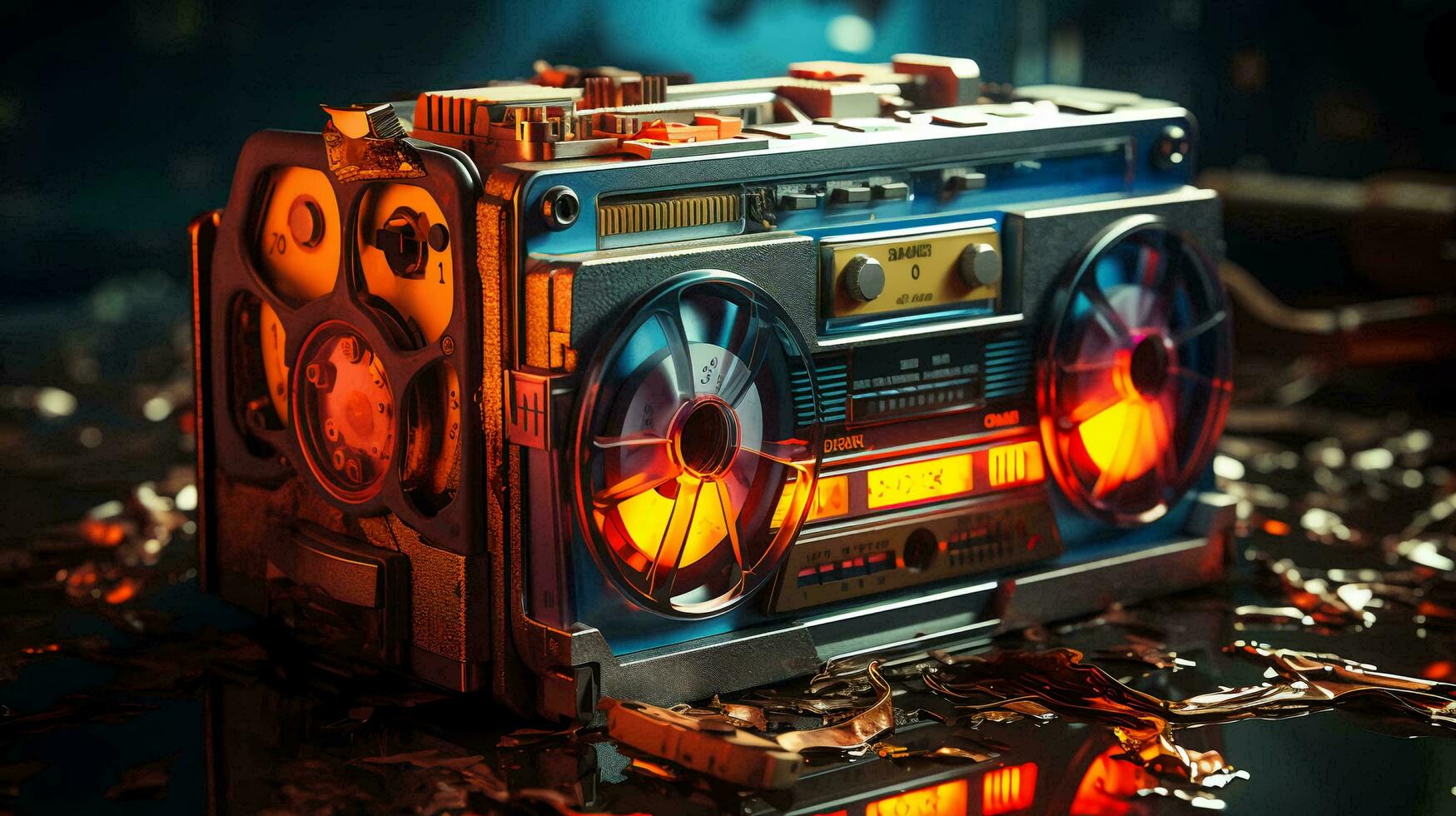 AI-Generated Old stylish vintage audio retro music cassette tape recorder poster from the 80s 90s photo