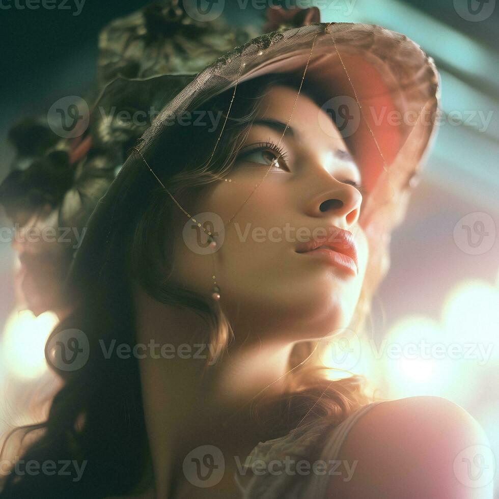 Mesmerizing portrait of a stunning young woman with a captivating gaze. Generative ai. photo