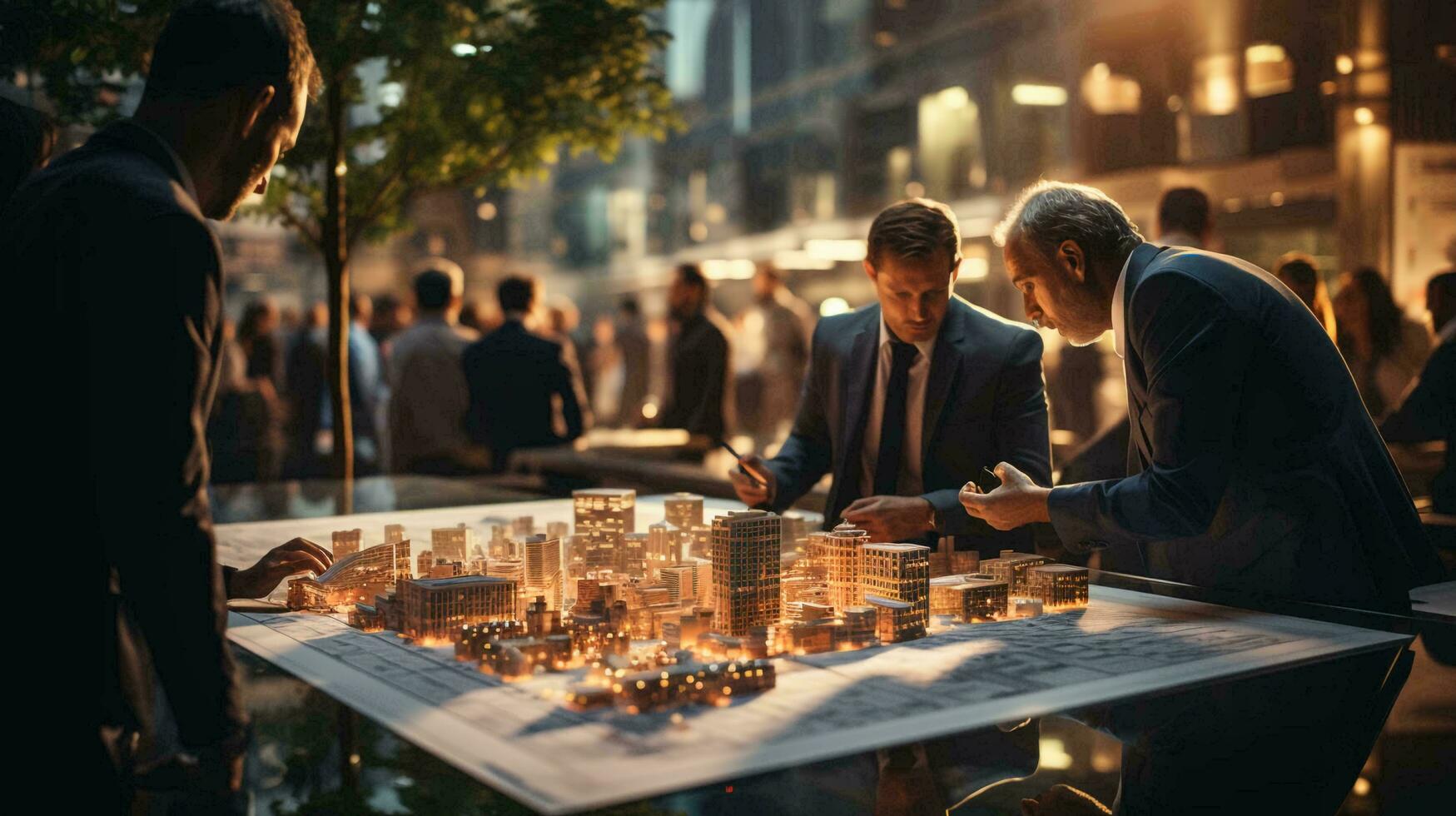 AI-Generated Concept of a business meeting of businessmen to solve important financial issues, people in the office at negotiations photo