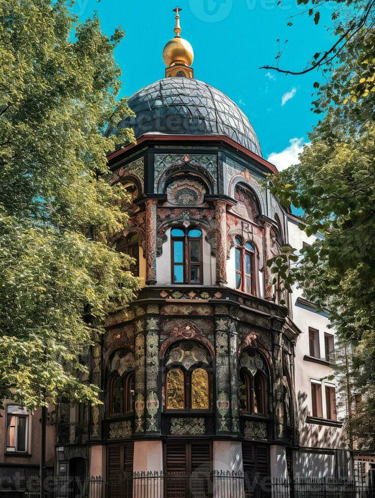 exterior view of a german synagogue in the style of Fasanenstrasse Synagogue Berlin   generative AI photo