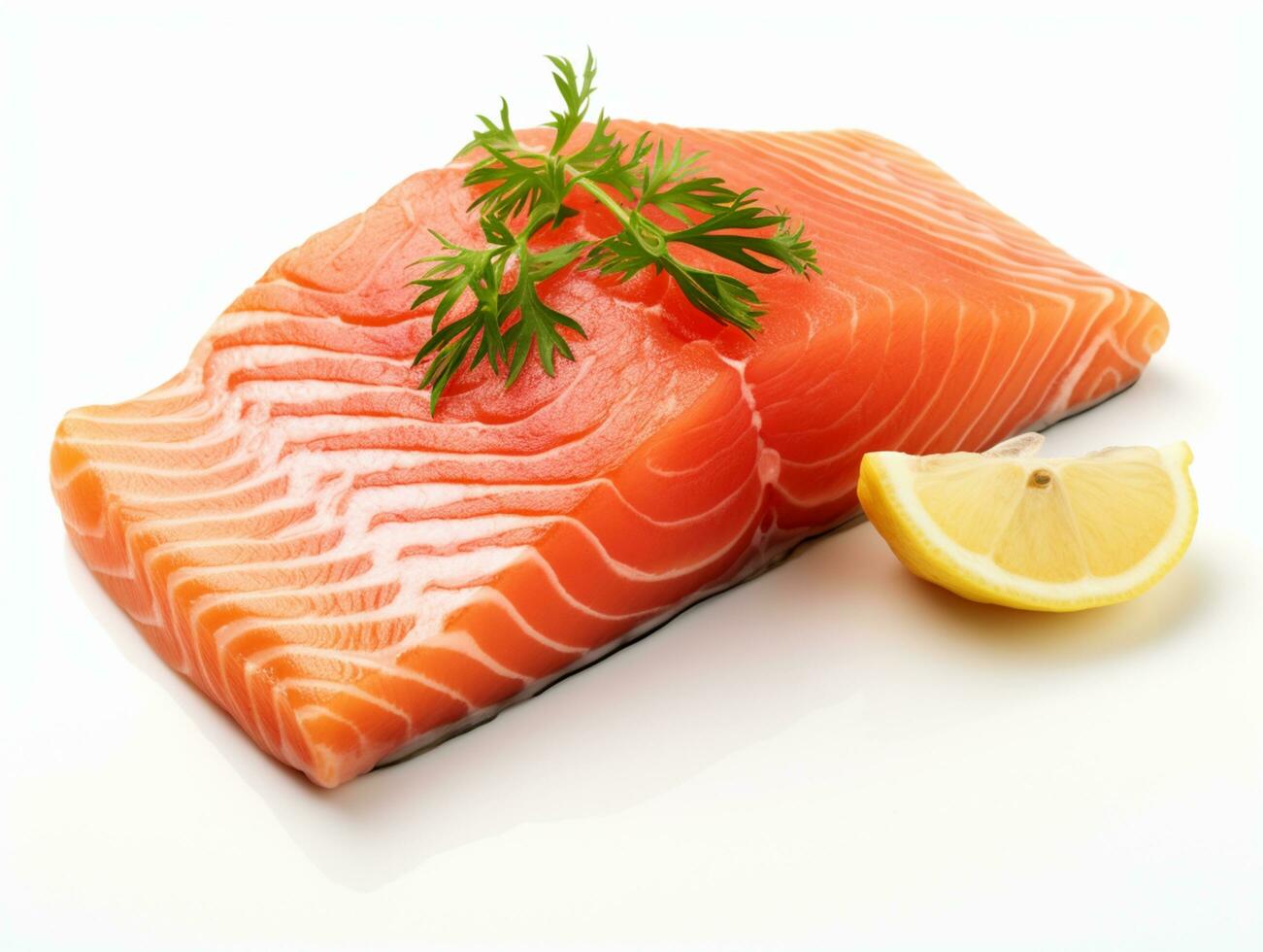 Salmon fillet ready to turn for steak on a white background.AI Generative. photo