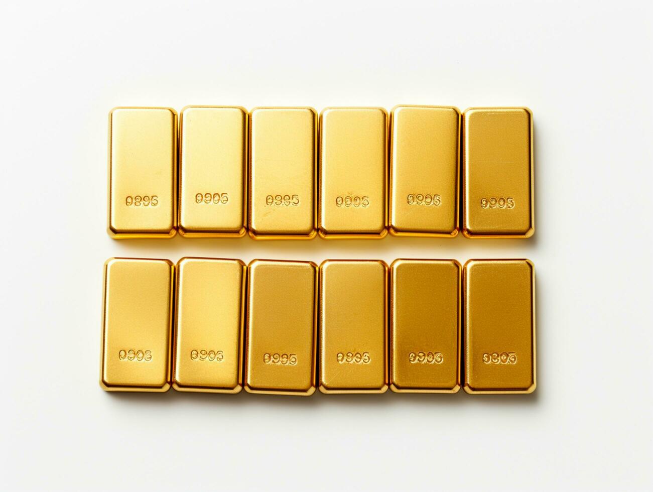 Top view. Several square gold bars placed on a white background.AI Generative photo