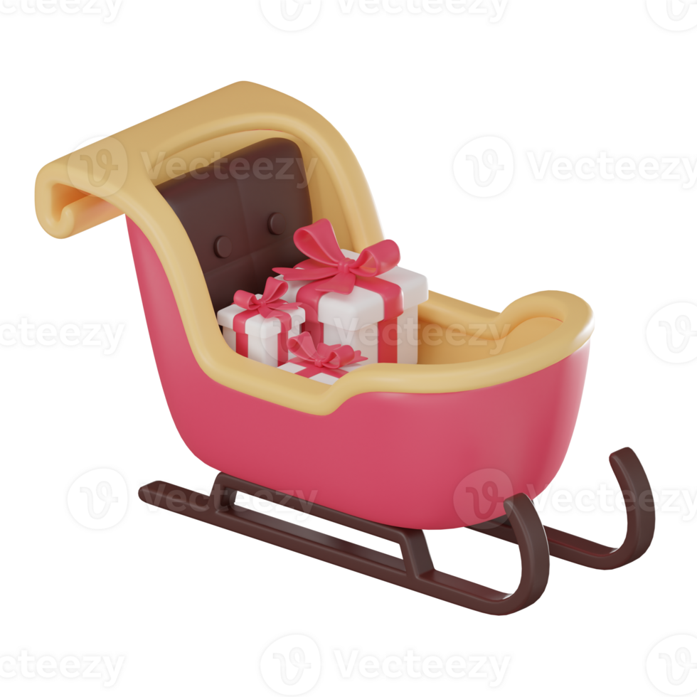Santa's Christmas Sleigh with gift box 3d render. png