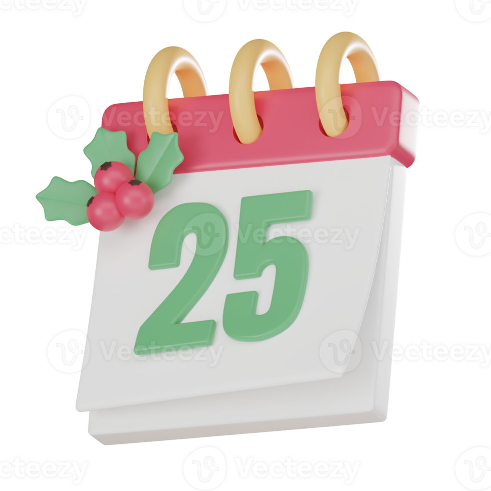 Christmas Calendar with Mistletoe and Berry Theme Festive 3D Icons for Holiday Greetings and Decorations 3d render. png