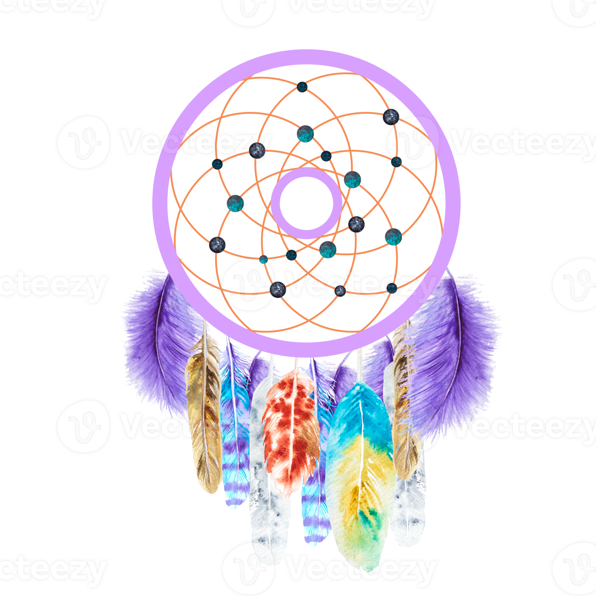 Watercolor illustration of a dream catcher with feathers and beads. hand drawing 32331056 PNG