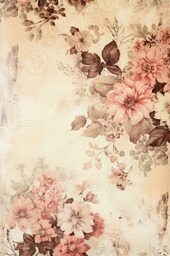 Vintage paper with flowers for scrapbooking, vintage cards with roses. photo