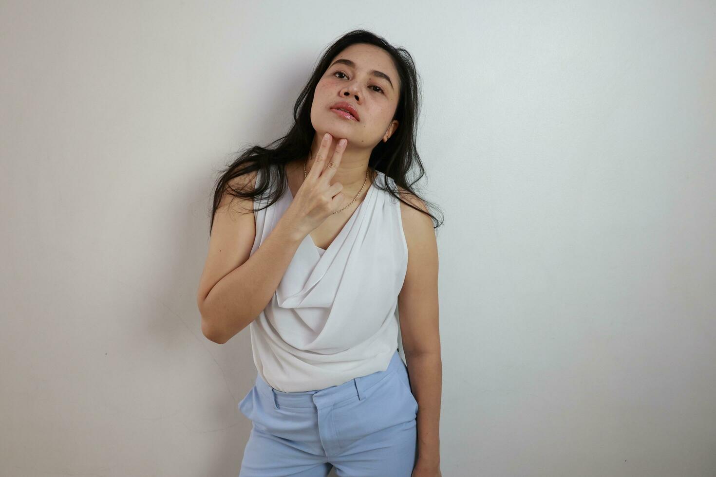 Woman on white background, people on white background photo
