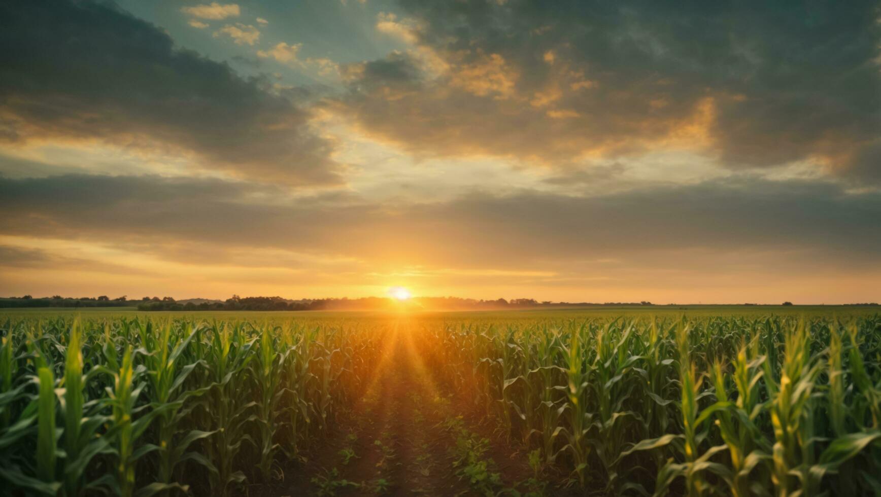 Panorama view of countryside landscape with corn field, Beautiful Maize field in sunset. ai generative photo