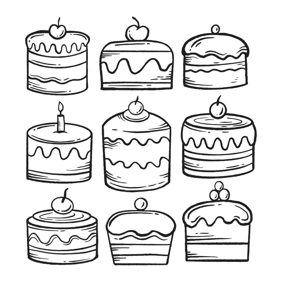 collection set hand drawn doodle cake vector