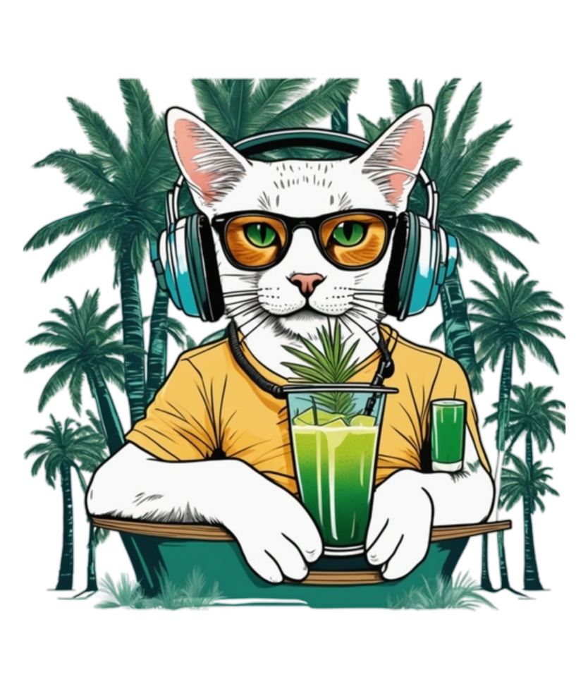 Cool Cat Wearing Headphone AI Generative Clipart Illustration for Print on Demand Clipart Design is Also perfect for any projects like tshirts or book cover png