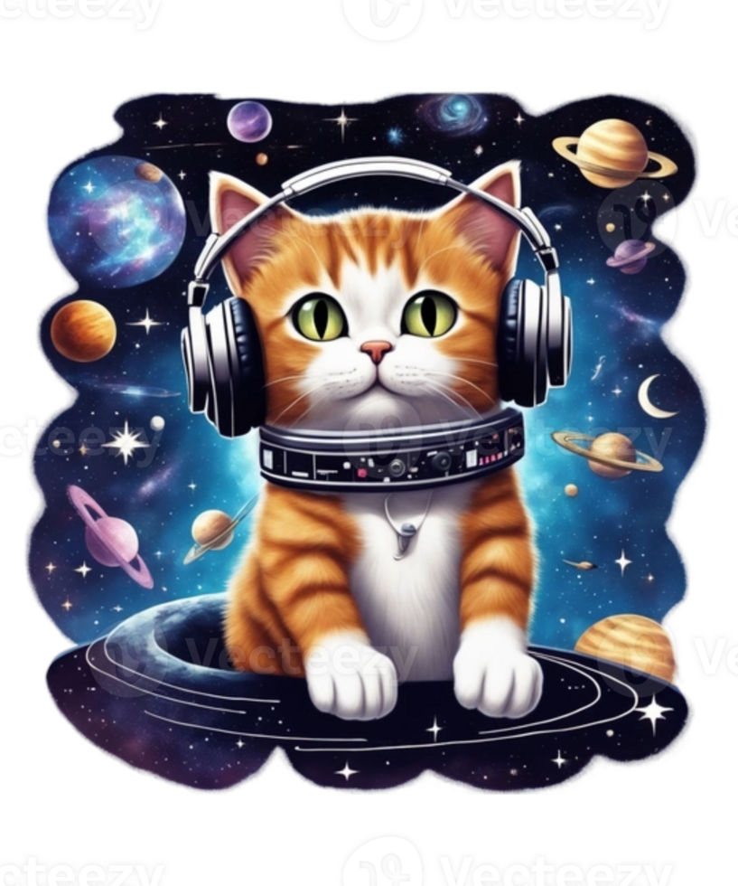 Cool Cat Wearing Headphone AI Generative Clipart Illustration for Print on Demand Clipart Design is Also perfect for any projects like tshirts or book cover png