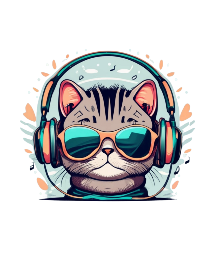 Cool Cat Wearing Headphone AI Generative Clipart Illustration for POD Clipart Design is Also perfect for any projects like tshirts or book cover png