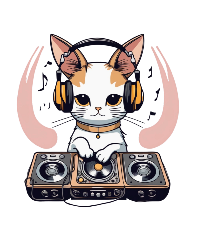 koel kat vervelend koptelefoon ai generatief clip art illustratie voor peul clip art ontwerp is ook perfect voor ieder projecten Leuk vinden t-shirts of boek Hoes png