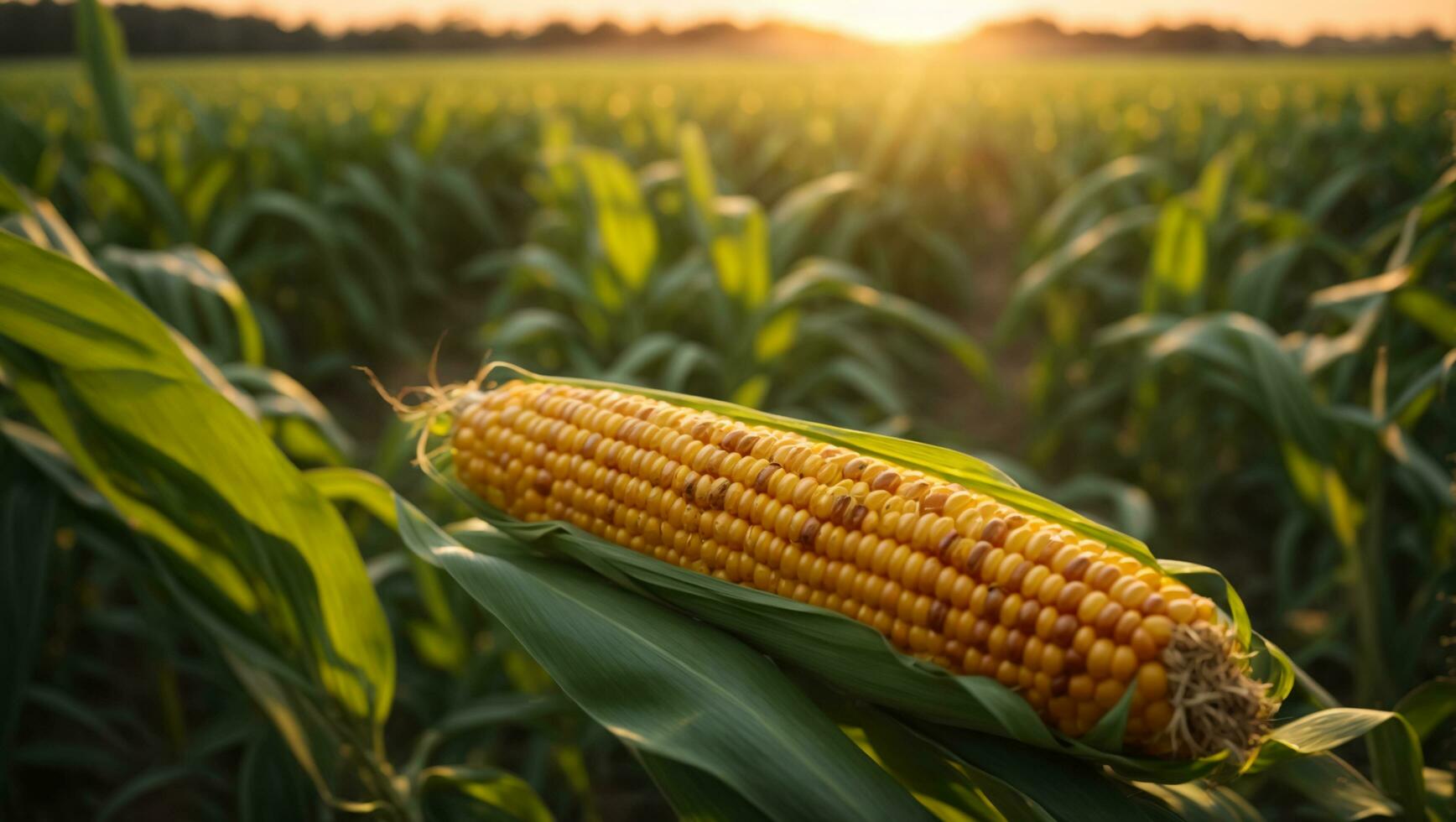 Panorama view of countryside landscape with corn field, Beautiful Maize field in sunset. ai generative photo