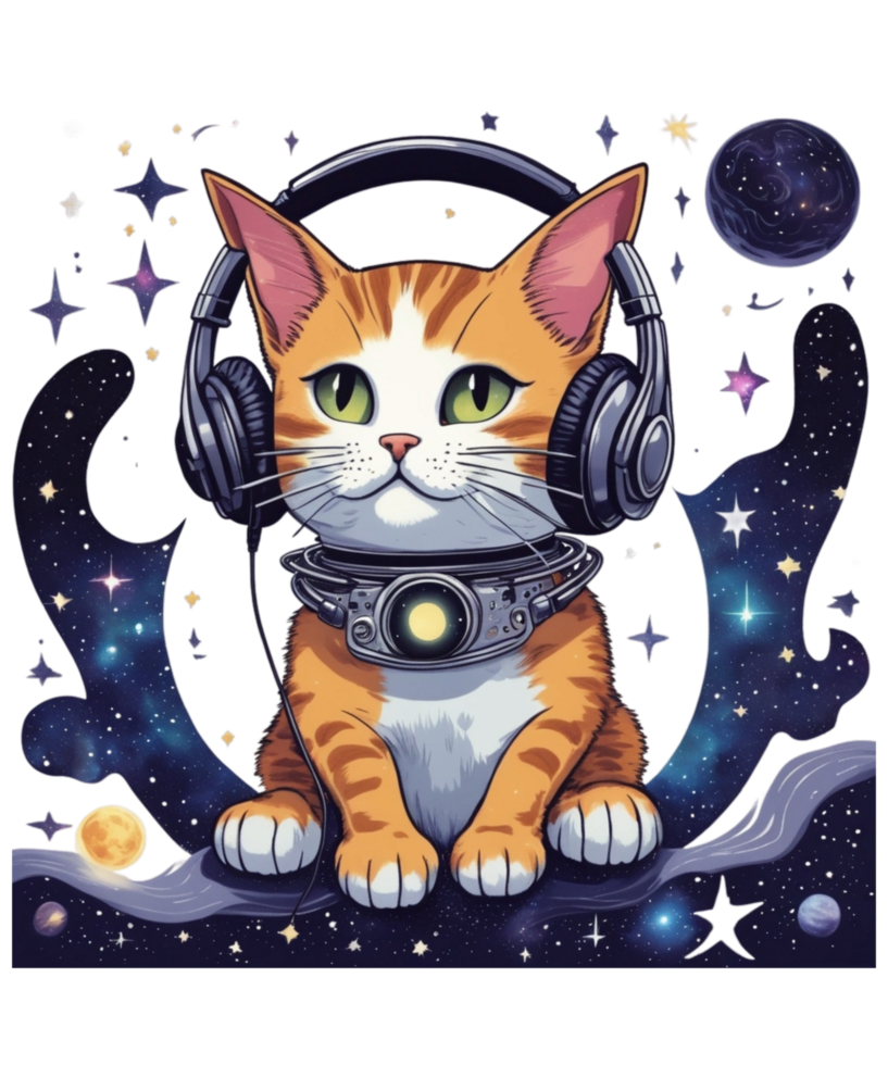 Cool Cat Wearing Headphone AI Generative Clipart Illustration for POD Clipart Design is Also perfect for any projects like tshirts or book cover png