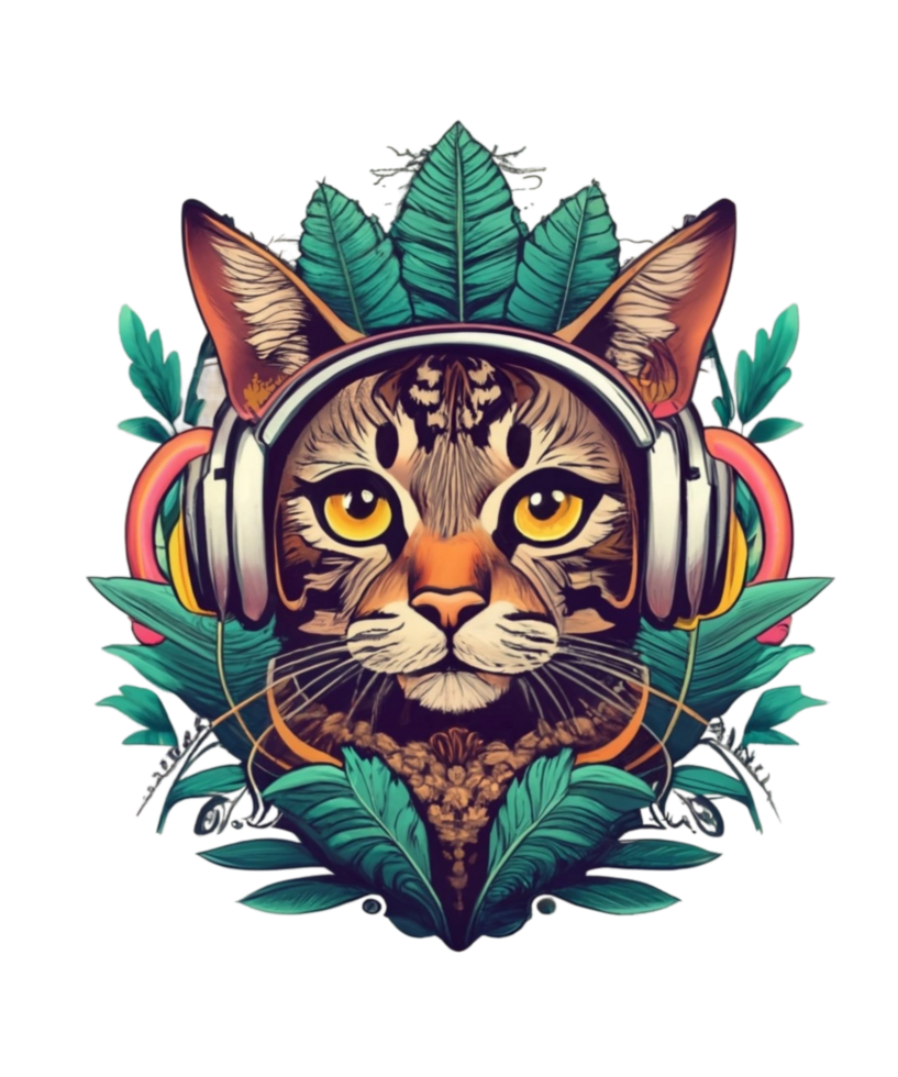 Cool Cat Wearing Headphone AI Generative Clipart Illustration for POD Clipart Design is Also perfect for any projects like tshirts or book cover png