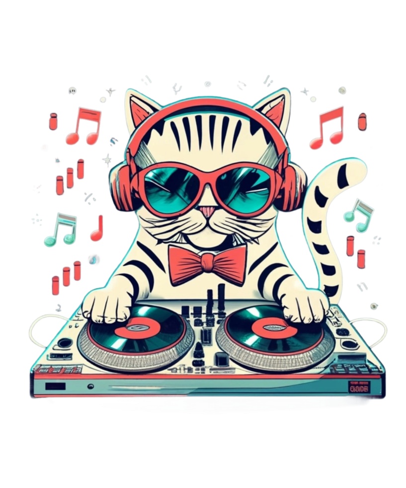 Cool Cat Wearing Headphone AI Generative Clipart Illustration for POD Clipart Design is Also perfect for any projects like tshirts or book cover png