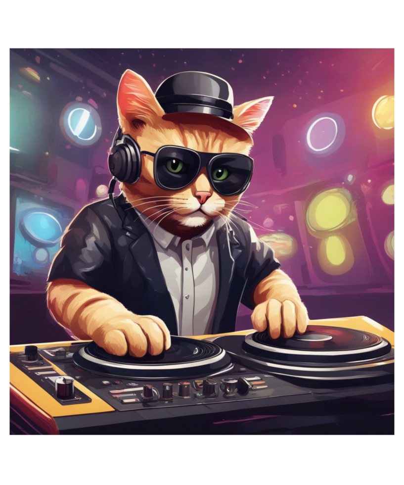 Cool Cat Wearing Headphone AI Generative Clipart Illustration for POD Clipart Design is Also perfect for any projects like tshirts or book cover png