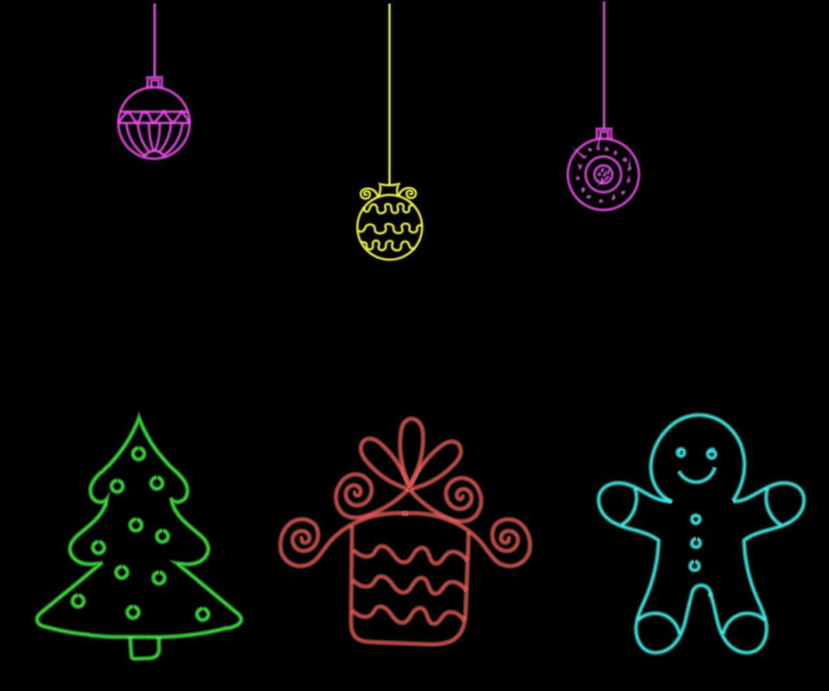 neón Navidad árbol con estrella, brillante icono. neón nuevo año árbol silueta, contorno Navidad árbol en vívido colores. festivo abeto con neón ligero. icono colocar, firmar, símbolo para ui vector ilustración