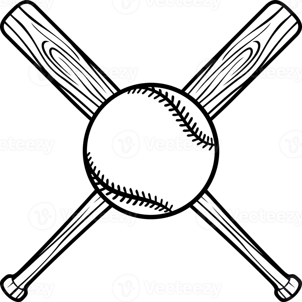 Baseball Ball and Crossed Bats PNG Illustration