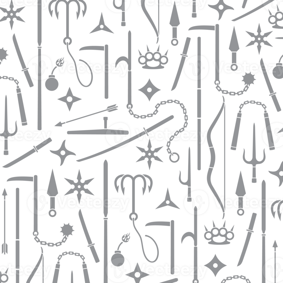 Pattern with Icons of Ninja Weapons PNG Illustration