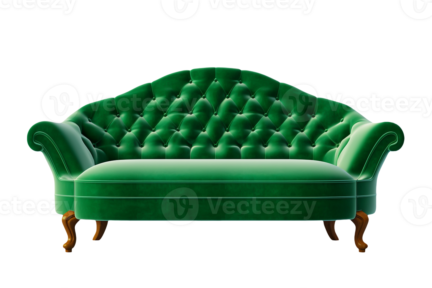 A green sofa on a transparent background, AI Generative png