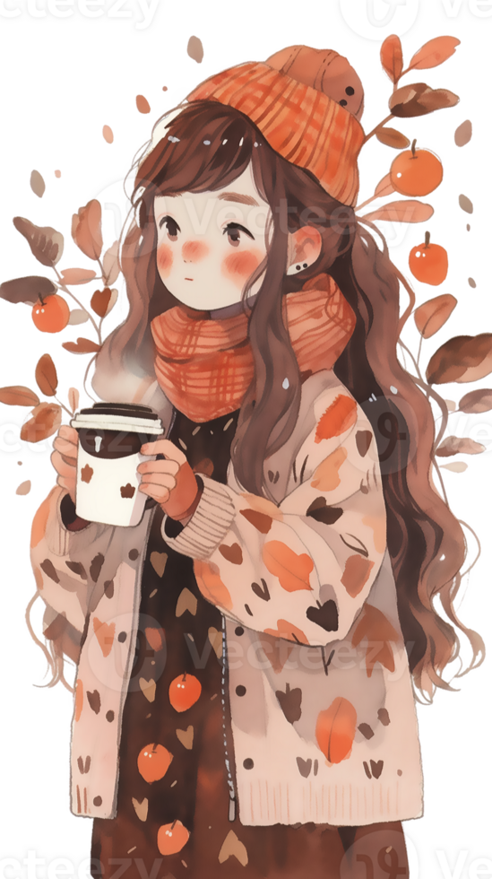 little girl with hot  cocoa autumn country life AI Generative png