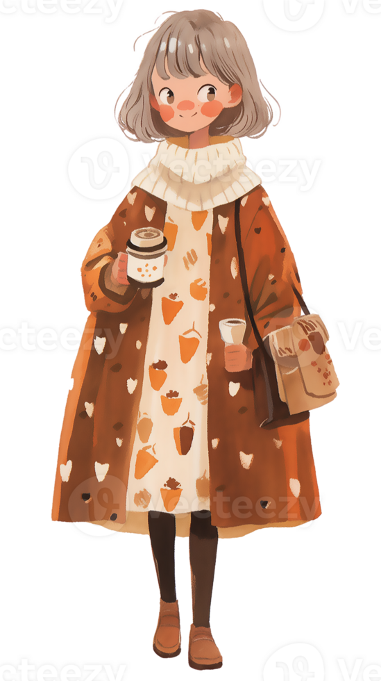 little girl with hot  cocoa autumn country life AI Generative png
