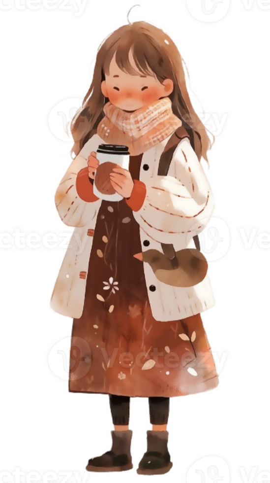 little girl with hot  cocoa autumn country life AI Generative png