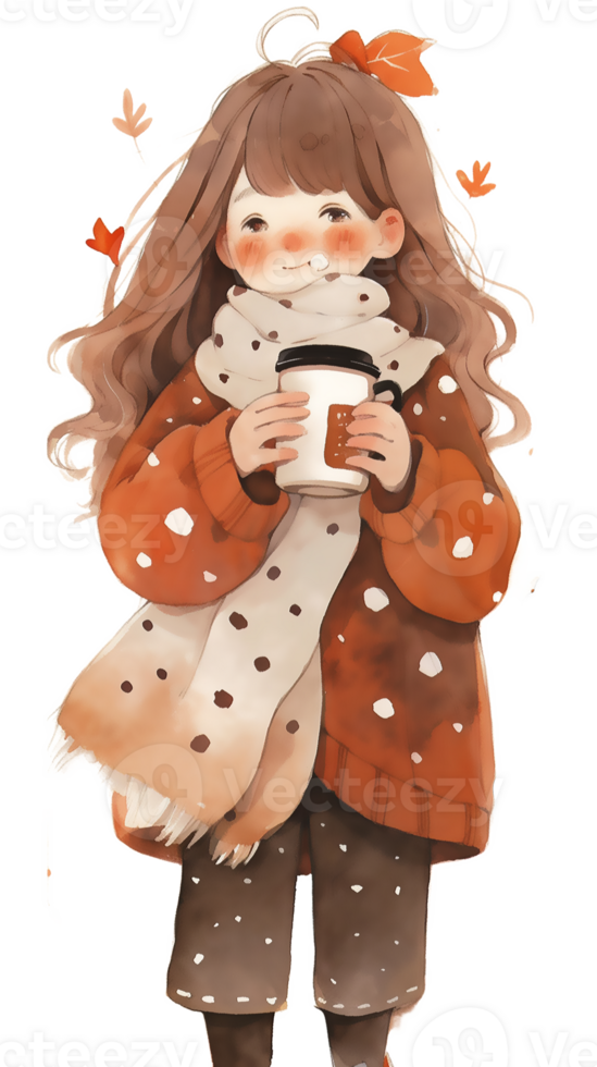 little girl with hot  cocoa autumn country life AI Generative png