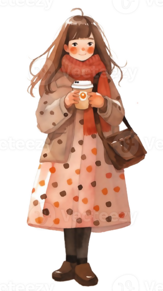 little girl with hot  cocoa autumn country life AI Generative png